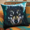 Velvet Print Wolf Accent Pillow