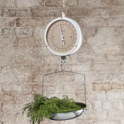 Vintage-Style Metal Hanging Kitchen Scale with Basket