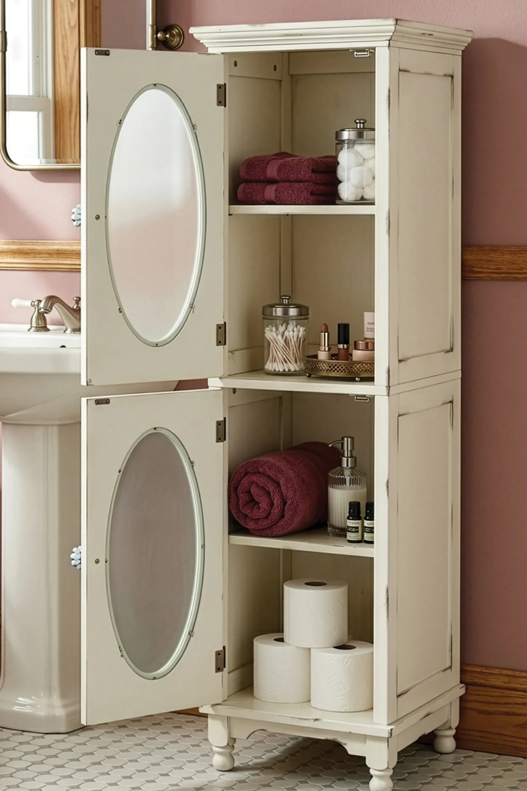 Vintage-Style Tesorino Tall Towel Cabinet