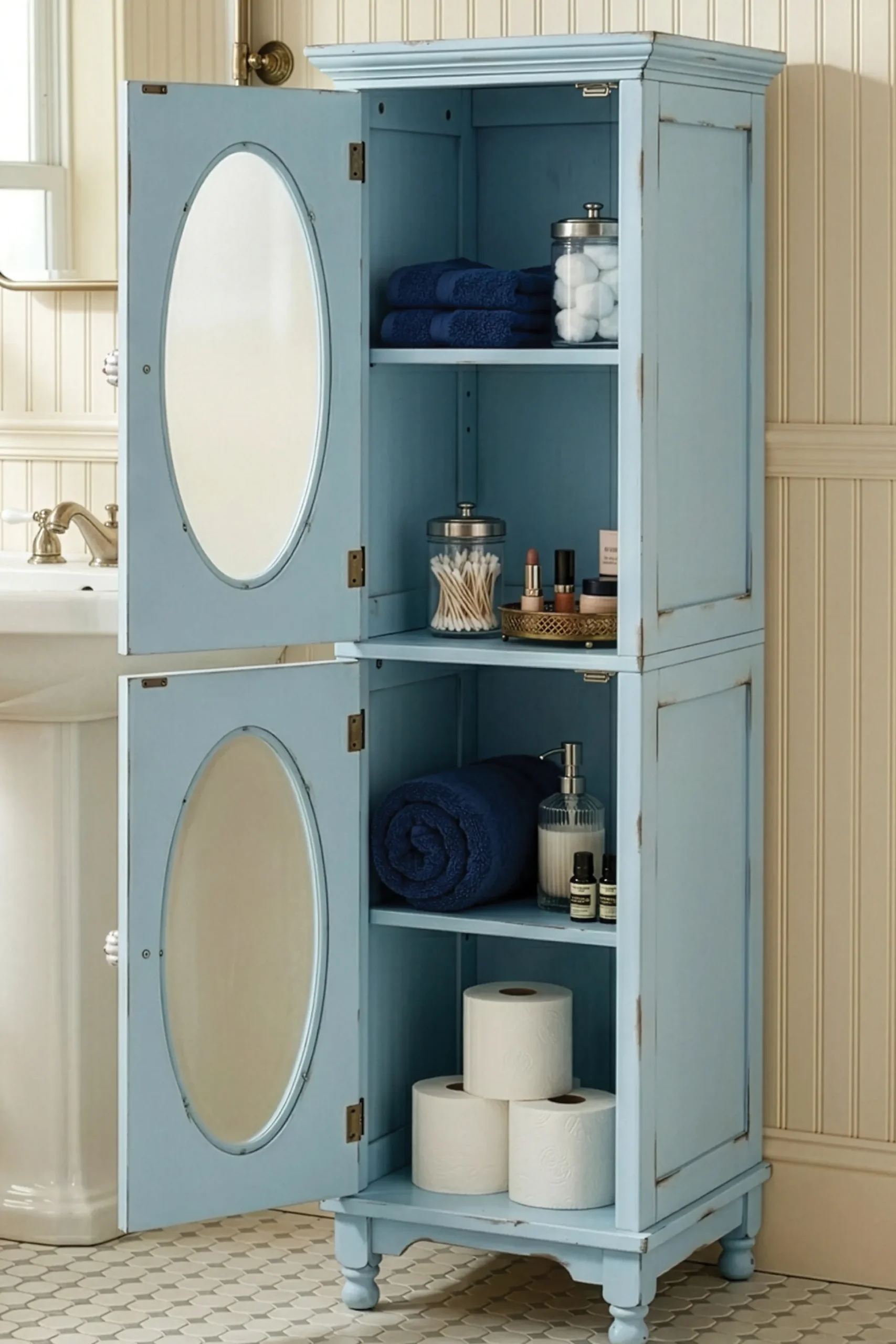 Vintage-Style Tesorino Tall Towel Cabinet