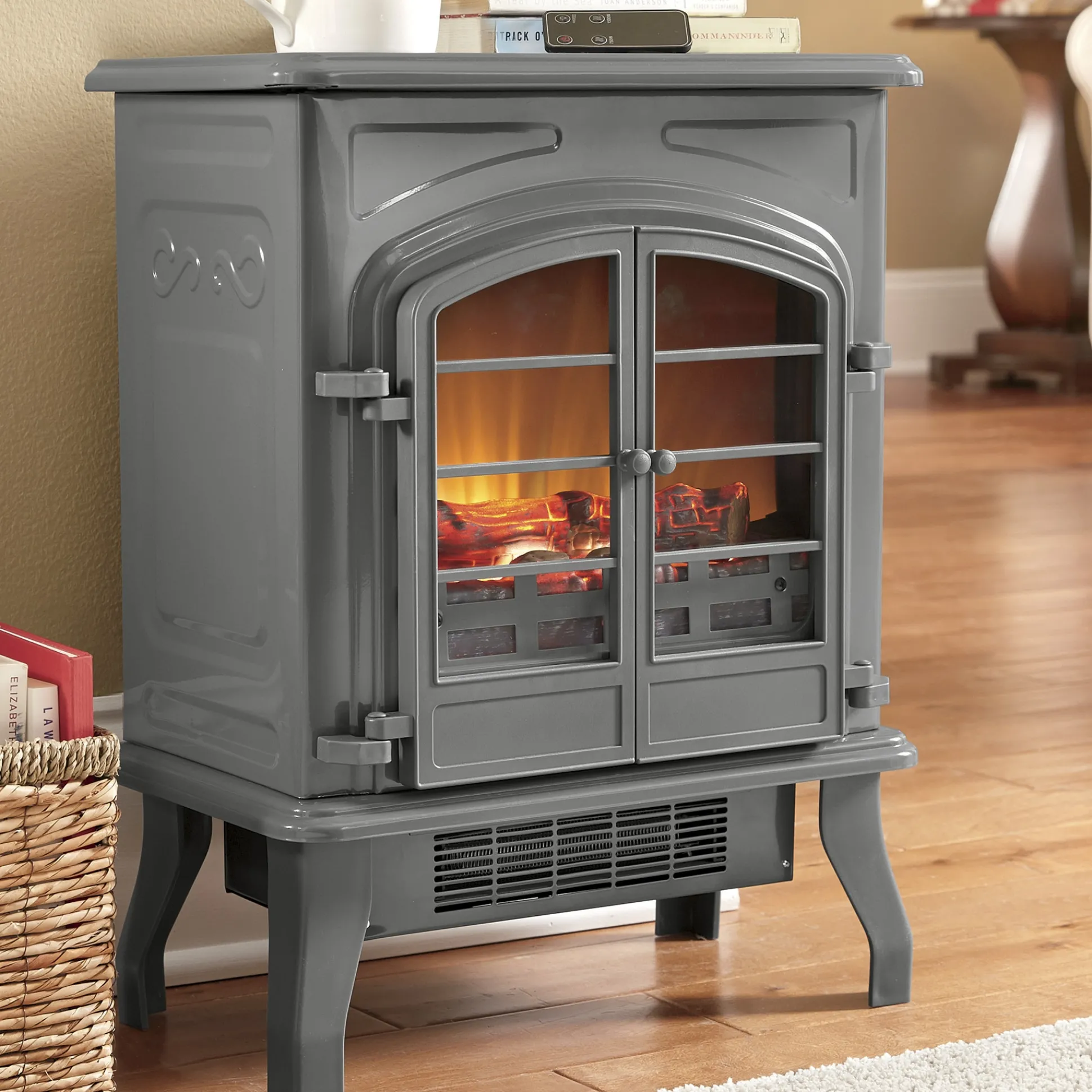 1500W Electric Fireplace Stove Heater with Remote & Realistic Flame Effect