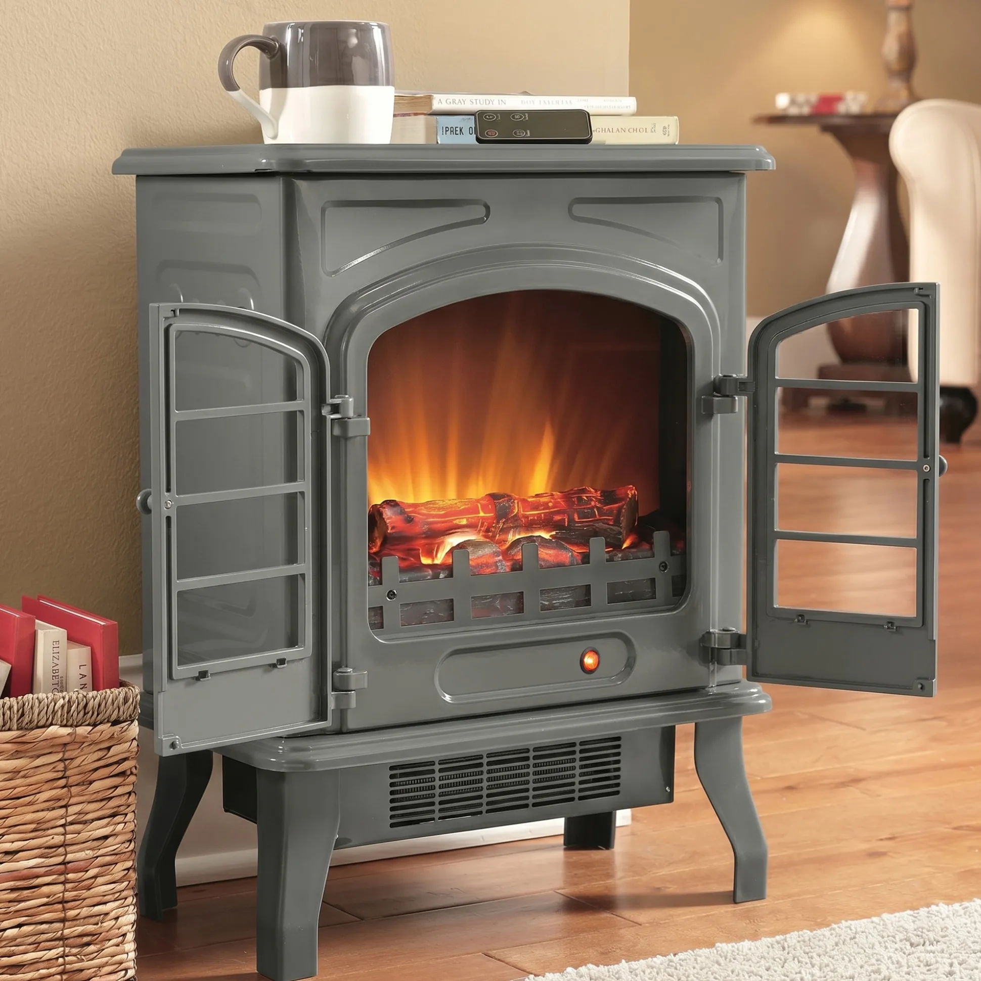 1500W Electric Fireplace Stove Heater with Remote & Realistic Flame Effect
