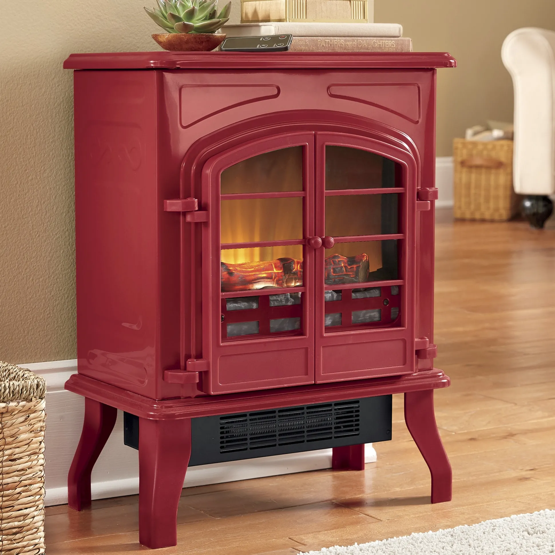 1500W Electric Fireplace Stove Heater with Remote & Realistic Flame Effect