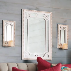 White Bead Mirror and Sconce Set