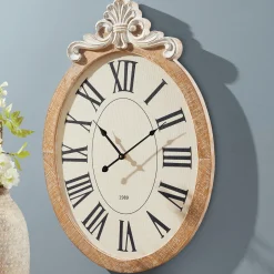 Whitewashed Oval Wall Clock