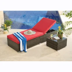 Wicker Chaise and Table Set