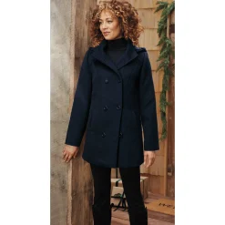 Women's Classic Mock Double-Breasted Peacoat with Removable Hood