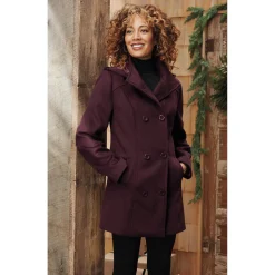 Women's Classic Mock Double-Breasted Peacoat with Removable Hood