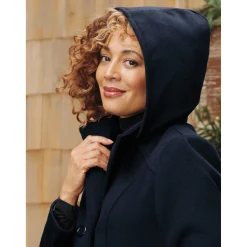 Women's Classic Mock Double-Breasted Peacoat with Removable Hood