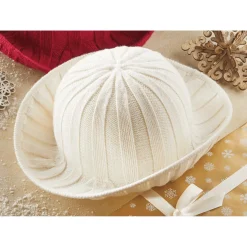 Wool Blend Women's Round Hat with Ribbed Jersey Knit Pattern